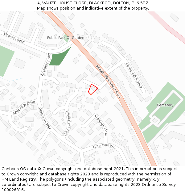 4, VAUZE HOUSE CLOSE, BLACKROD, BOLTON, BL6 5BZ: Location map and indicative extent of plot