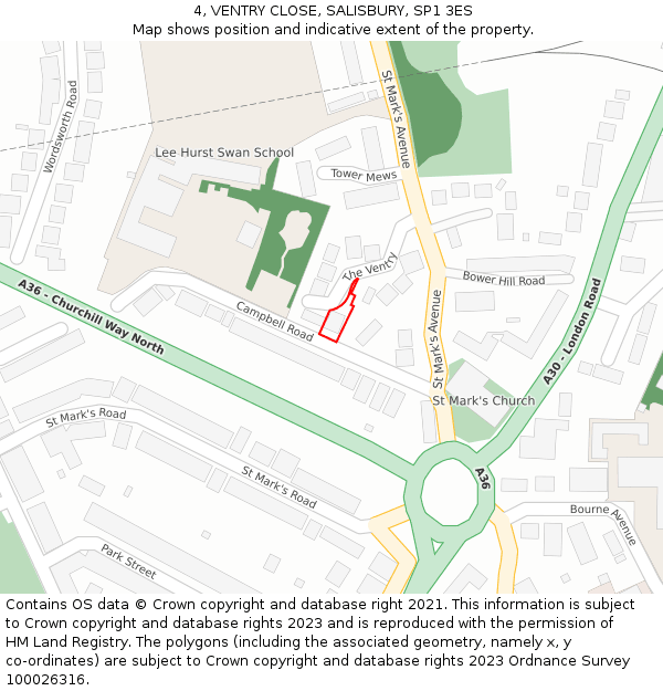 4, VENTRY CLOSE, SALISBURY, SP1 3ES: Location map and indicative extent of plot