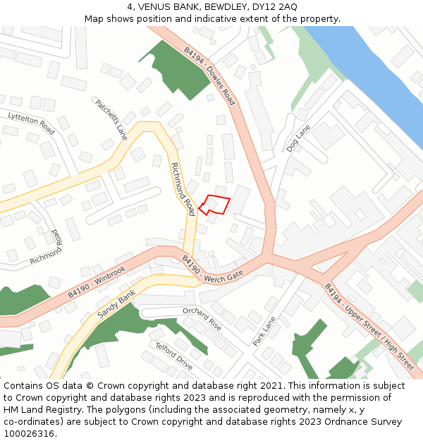 4, VENUS BANK, BEWDLEY, DY12 2AQ: Location map and indicative extent of plot