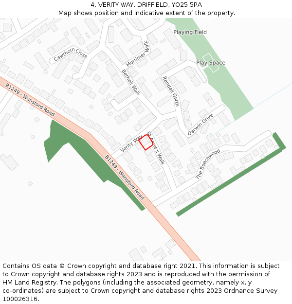 4, VERITY WAY, DRIFFIELD, YO25 5PA: Location map and indicative extent of plot