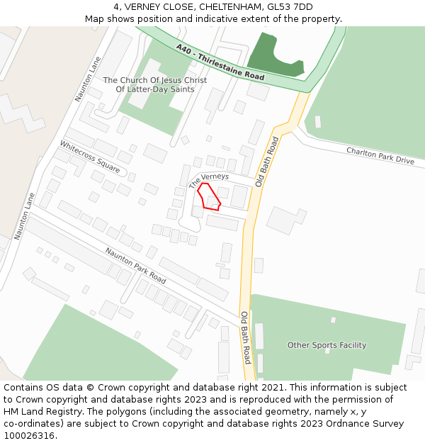 4, VERNEY CLOSE, CHELTENHAM, GL53 7DD: Location map and indicative extent of plot
