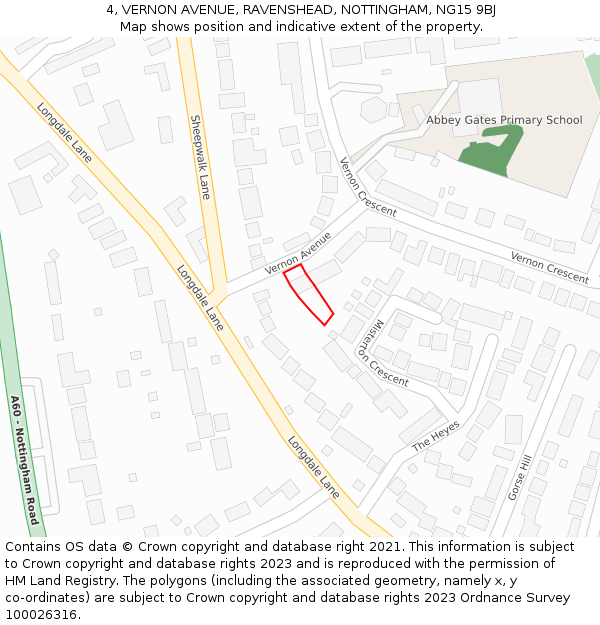 4, VERNON AVENUE, RAVENSHEAD, NOTTINGHAM, NG15 9BJ: Location map and indicative extent of plot