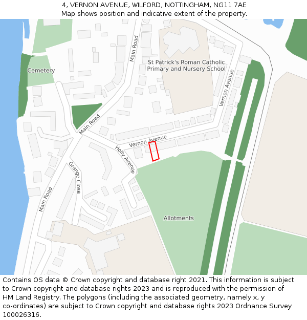 4, VERNON AVENUE, WILFORD, NOTTINGHAM, NG11 7AE: Location map and indicative extent of plot