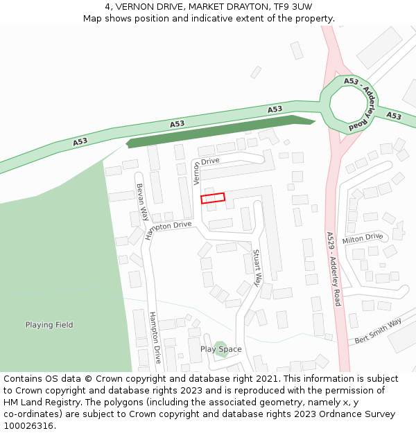 4, VERNON DRIVE, MARKET DRAYTON, TF9 3UW: Location map and indicative extent of plot