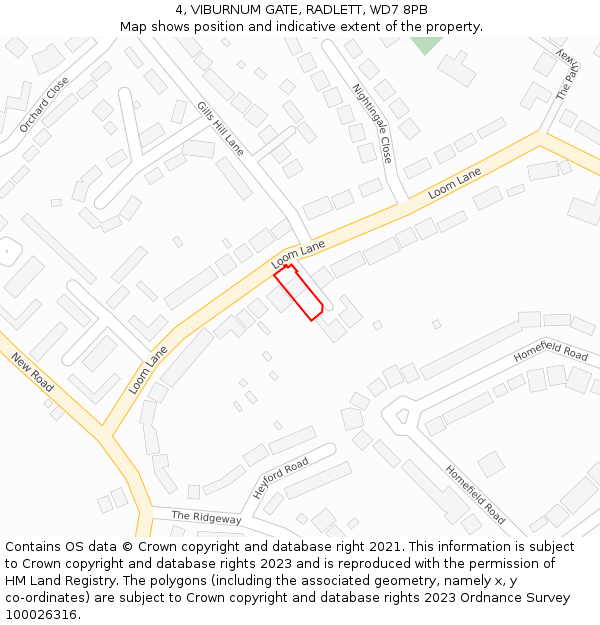 4, VIBURNUM GATE, RADLETT, WD7 8PB: Location map and indicative extent of plot