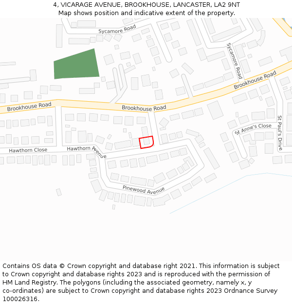 4, VICARAGE AVENUE, BROOKHOUSE, LANCASTER, LA2 9NT: Location map and indicative extent of plot