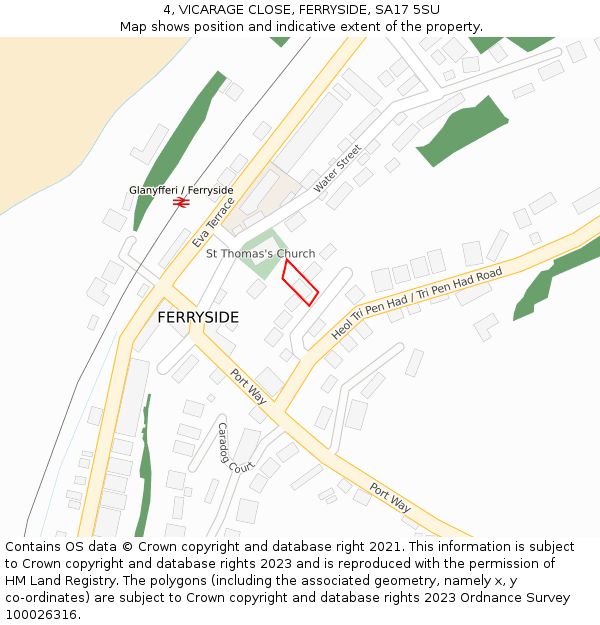 4, VICARAGE CLOSE, FERRYSIDE, SA17 5SU: Location map and indicative extent of plot