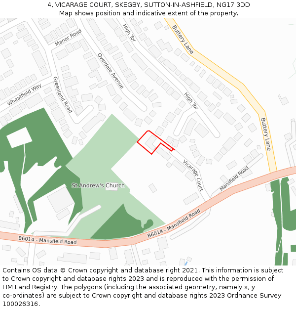 4, VICARAGE COURT, SKEGBY, SUTTON-IN-ASHFIELD, NG17 3DD: Location map and indicative extent of plot