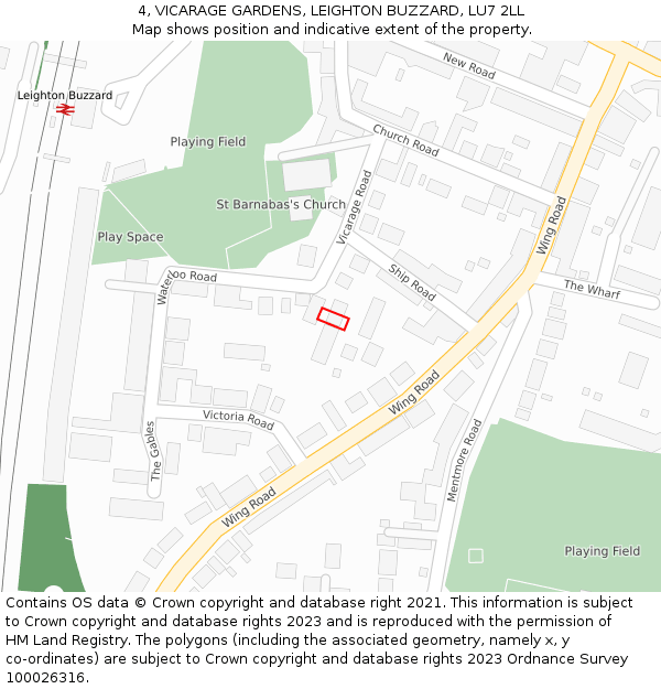 4, VICARAGE GARDENS, LEIGHTON BUZZARD, LU7 2LL: Location map and indicative extent of plot