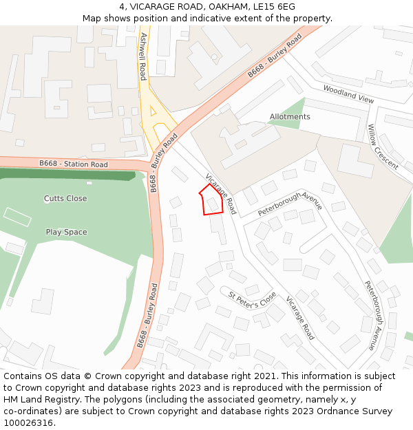 4, VICARAGE ROAD, OAKHAM, LE15 6EG: Location map and indicative extent of plot
