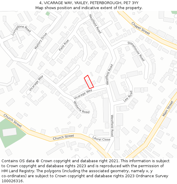 4, VICARAGE WAY, YAXLEY, PETERBOROUGH, PE7 3YY: Location map and indicative extent of plot