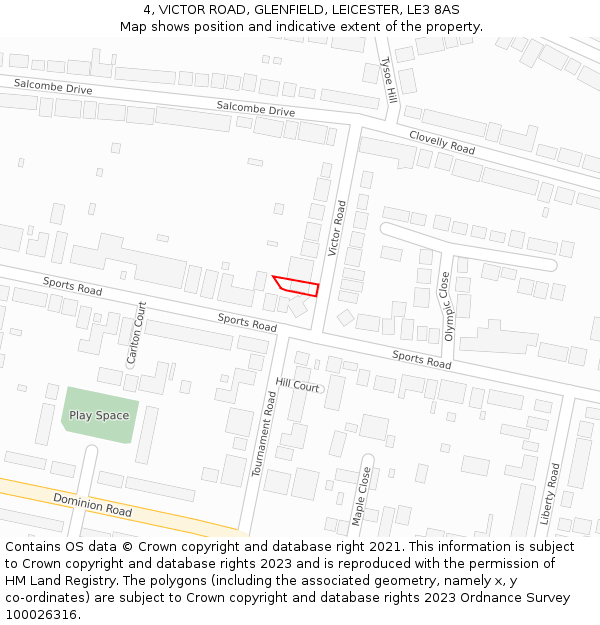 4, VICTOR ROAD, GLENFIELD, LEICESTER, LE3 8AS: Location map and indicative extent of plot