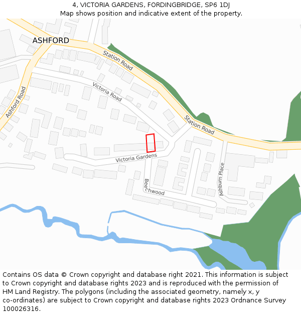 4, VICTORIA GARDENS, FORDINGBRIDGE, SP6 1DJ: Location map and indicative extent of plot