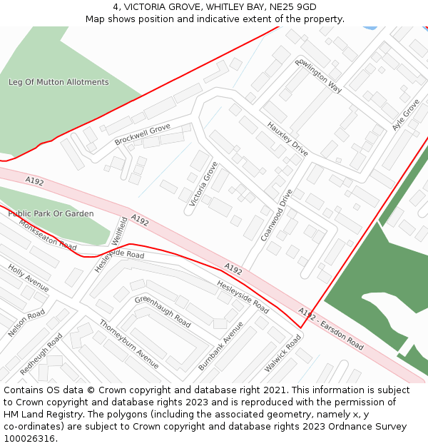 4, VICTORIA GROVE, WHITLEY BAY, NE25 9GD: Location map and indicative extent of plot