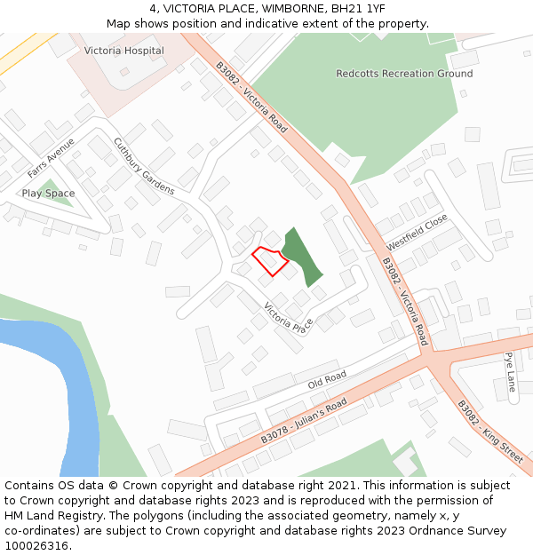 4, VICTORIA PLACE, WIMBORNE, BH21 1YF: Location map and indicative extent of plot