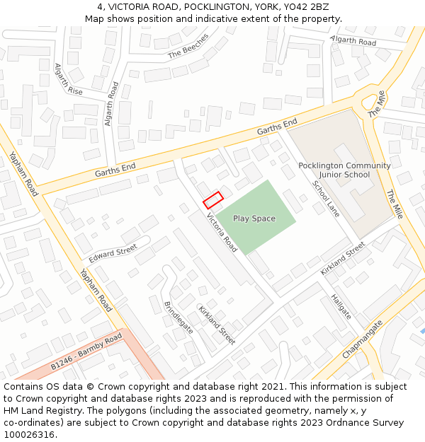 4, VICTORIA ROAD, POCKLINGTON, YORK, YO42 2BZ: Location map and indicative extent of plot