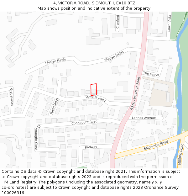 4, VICTORIA ROAD, SIDMOUTH, EX10 8TZ: Location map and indicative extent of plot