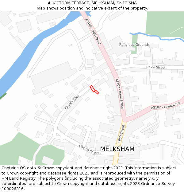 4, VICTORIA TERRACE, MELKSHAM, SN12 6NA: Location map and indicative extent of plot