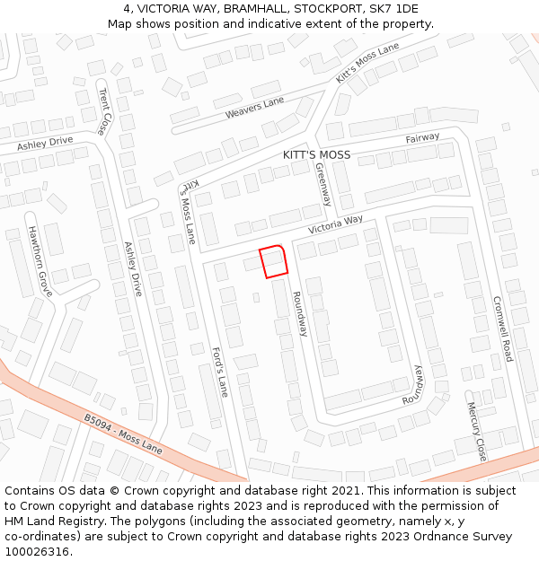 4, VICTORIA WAY, BRAMHALL, STOCKPORT, SK7 1DE: Location map and indicative extent of plot