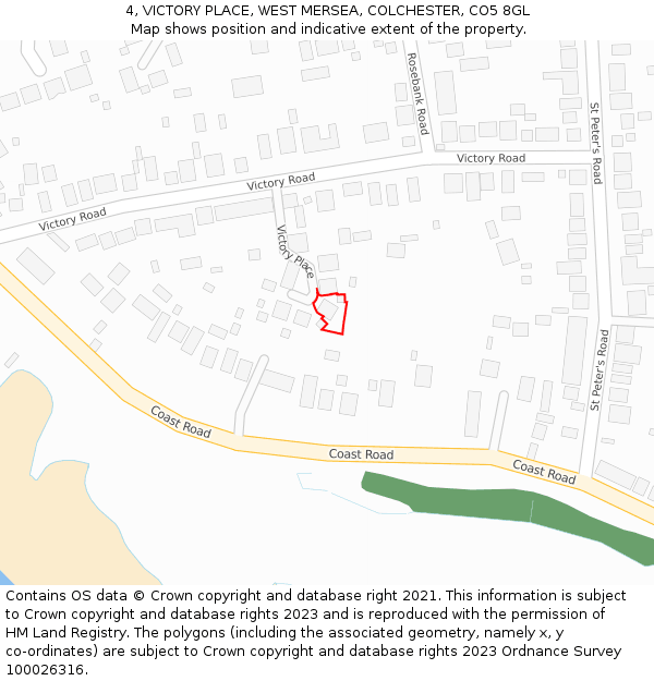 4, VICTORY PLACE, WEST MERSEA, COLCHESTER, CO5 8GL: Location map and indicative extent of plot