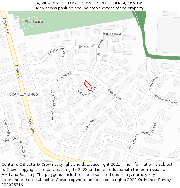 4, VIEWLANDS CLOSE, BRAMLEY, ROTHERHAM, S66 1WF: Location map and indicative extent of plot