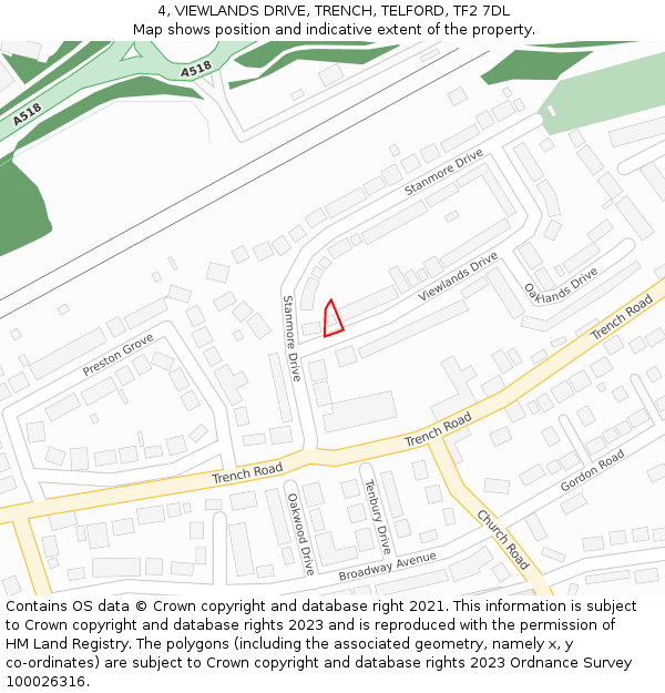 4, VIEWLANDS DRIVE, TRENCH, TELFORD, TF2 7DL: Location map and indicative extent of plot