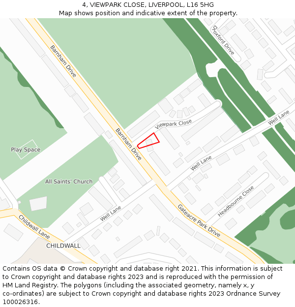 4, VIEWPARK CLOSE, LIVERPOOL, L16 5HG: Location map and indicative extent of plot