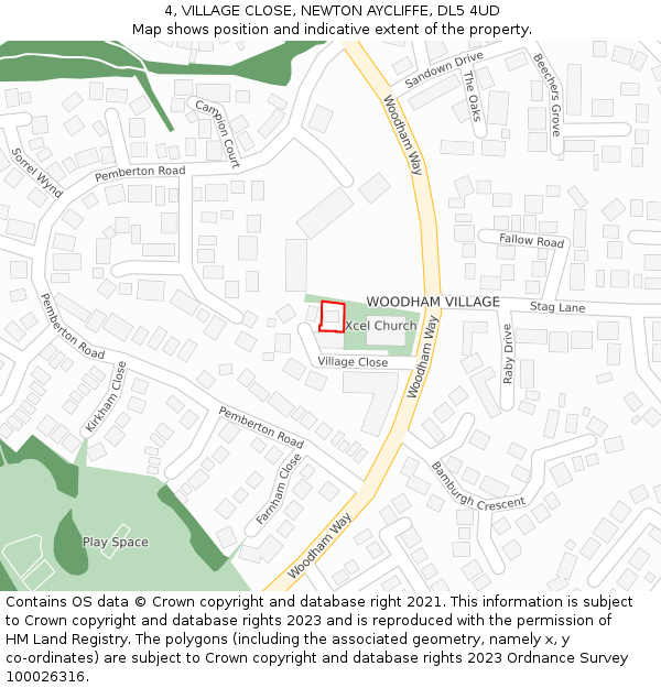 4, VILLAGE CLOSE, NEWTON AYCLIFFE, DL5 4UD: Location map and indicative extent of plot