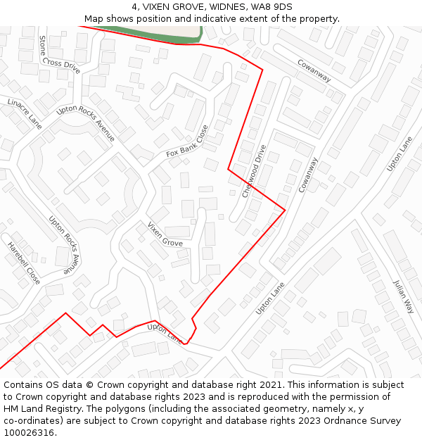 4, VIXEN GROVE, WIDNES, WA8 9DS: Location map and indicative extent of plot