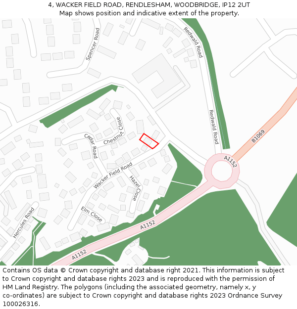 4, WACKER FIELD ROAD, RENDLESHAM, WOODBRIDGE, IP12 2UT: Location map and indicative extent of plot