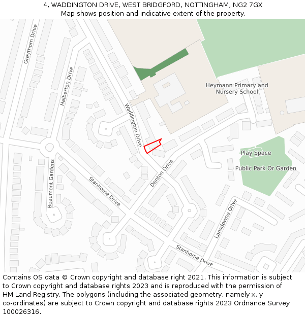 4, WADDINGTON DRIVE, WEST BRIDGFORD, NOTTINGHAM, NG2 7GX: Location map and indicative extent of plot