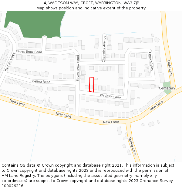 4, WADESON WAY, CROFT, WARRINGTON, WA3 7JP: Location map and indicative extent of plot