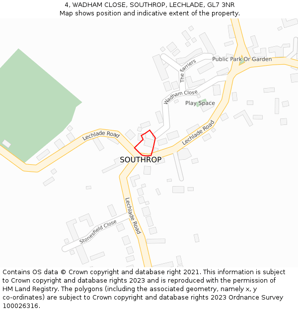 4, WADHAM CLOSE, SOUTHROP, LECHLADE, GL7 3NR: Location map and indicative extent of plot