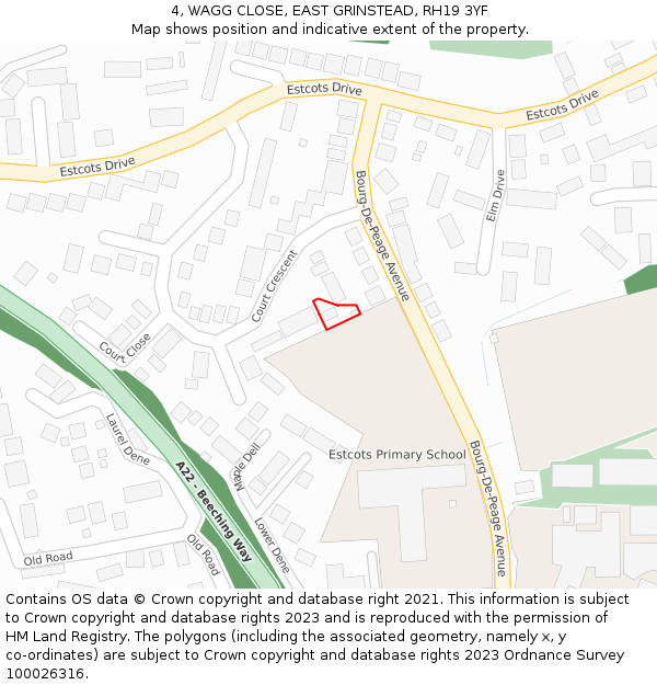 4, WAGG CLOSE, EAST GRINSTEAD, RH19 3YF: Location map and indicative extent of plot