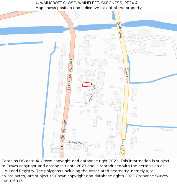 4, WAINCROFT CLOSE, WAINFLEET, SKEGNESS, PE24 4LH: Location map and indicative extent of plot