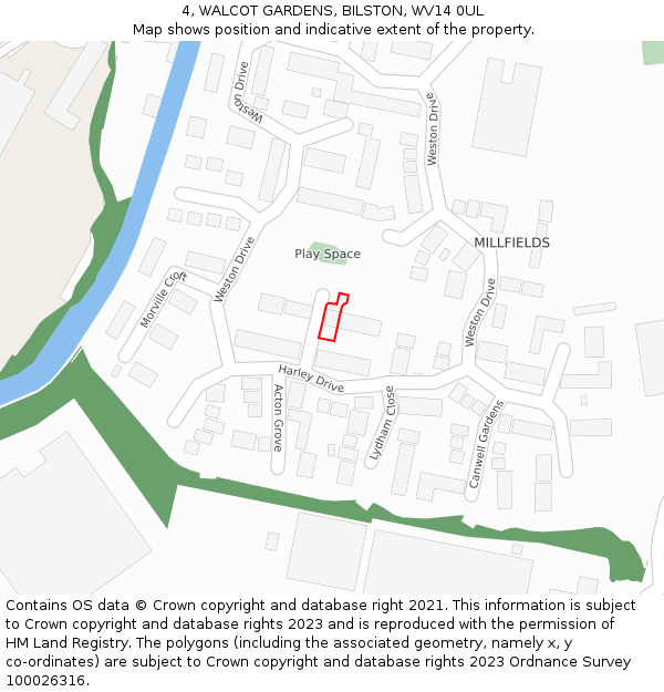 4, WALCOT GARDENS, BILSTON, WV14 0UL: Location map and indicative extent of plot