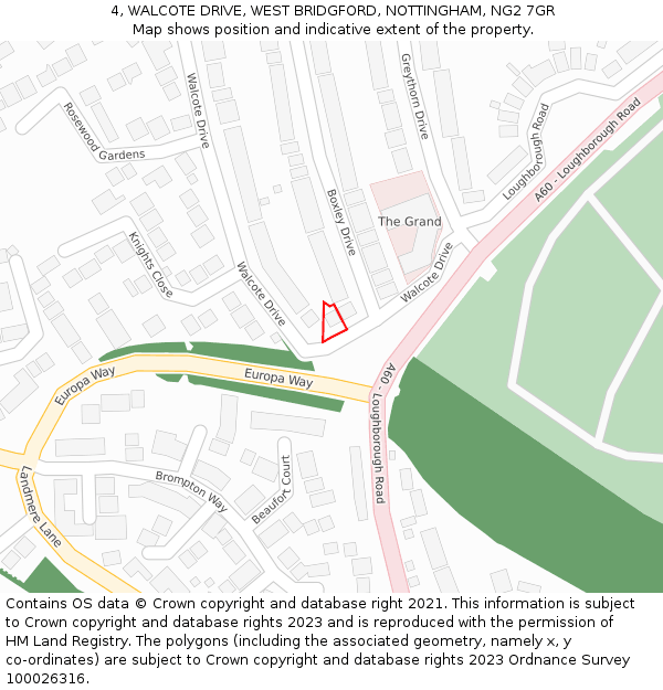 4, WALCOTE DRIVE, WEST BRIDGFORD, NOTTINGHAM, NG2 7GR: Location map and indicative extent of plot