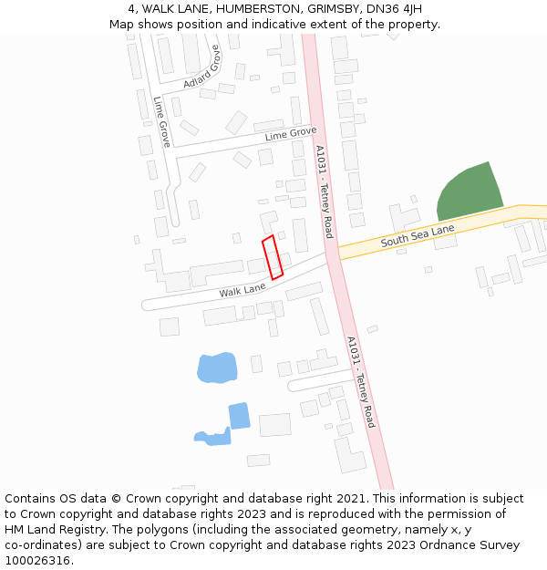 4, WALK LANE, HUMBERSTON, GRIMSBY, DN36 4JH: Location map and indicative extent of plot