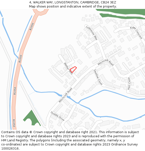 4, WALKER WAY, LONGSTANTON, CAMBRIDGE, CB24 3EZ: Location map and indicative extent of plot