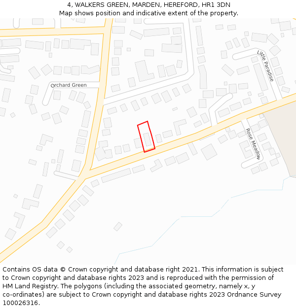 4, WALKERS GREEN, MARDEN, HEREFORD, HR1 3DN: Location map and indicative extent of plot