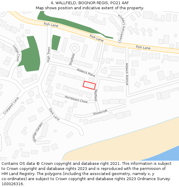 4, WALLFIELD, BOGNOR REGIS, PO21 4AF: Location map and indicative extent of plot