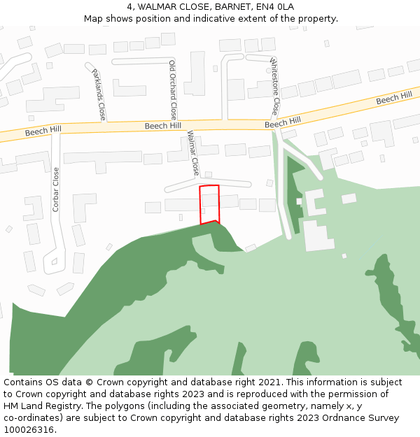 4, WALMAR CLOSE, BARNET, EN4 0LA: Location map and indicative extent of plot