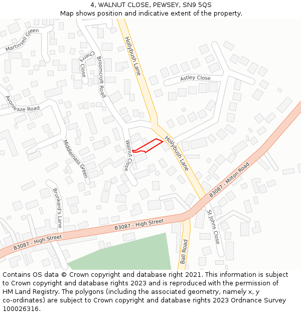 4, WALNUT CLOSE, PEWSEY, SN9 5QS: Location map and indicative extent of plot