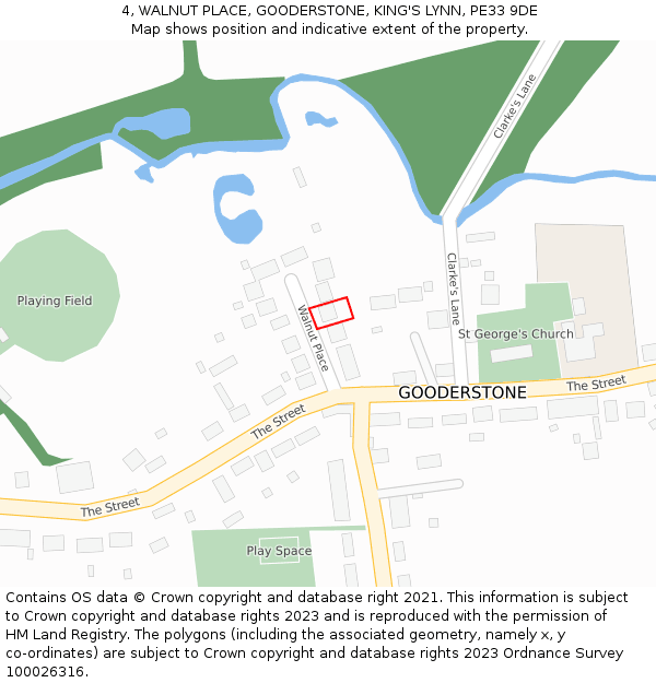 4, WALNUT PLACE, GOODERSTONE, KING'S LYNN, PE33 9DE: Location map and indicative extent of plot