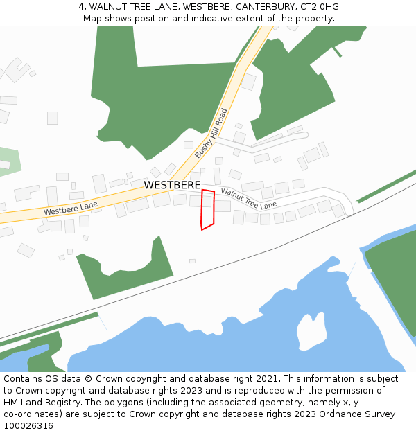 4, WALNUT TREE LANE, WESTBERE, CANTERBURY, CT2 0HG: Location map and indicative extent of plot