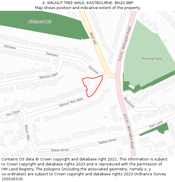 4, WALNUT TREE WALK, EASTBOURNE, BN20 9BP: Location map and indicative extent of plot
