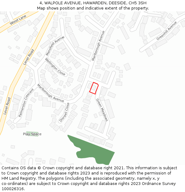 4, WALPOLE AVENUE, HAWARDEN, DEESIDE, CH5 3SH: Location map and indicative extent of plot