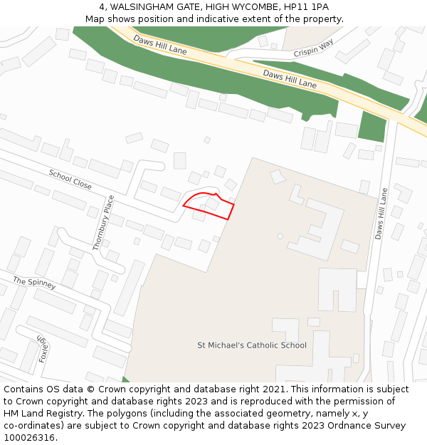 4, WALSINGHAM GATE, HIGH WYCOMBE, HP11 1PA: Location map and indicative extent of plot