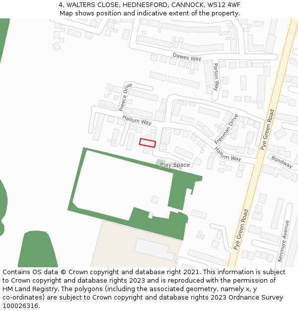 4, WALTERS CLOSE, HEDNESFORD, CANNOCK, WS12 4WF: Location map and indicative extent of plot