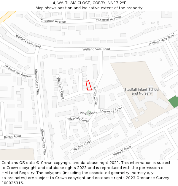 4, WALTHAM CLOSE, CORBY, NN17 2YF: Location map and indicative extent of plot